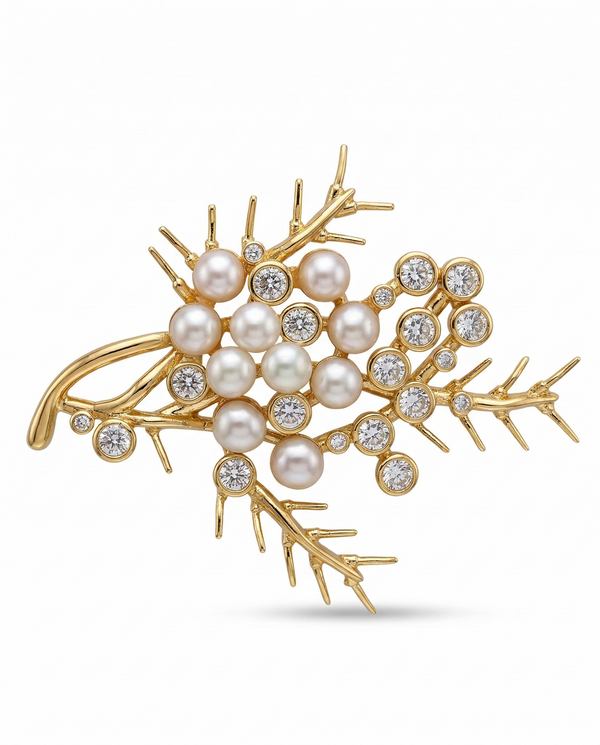 Gold Plated Thistle Pearl Brooch