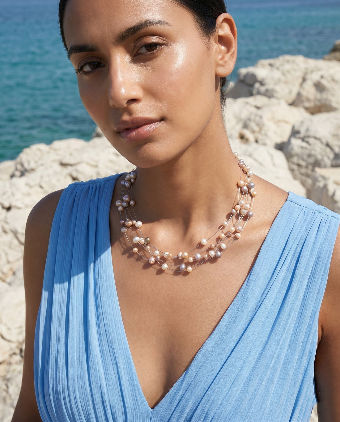 Multicolor Floating Freshwater Pearl Multi-Strand Necklace