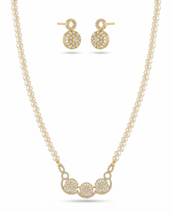 Ethereal Radiance Sunburst Pearl & CZ Jewellery Set