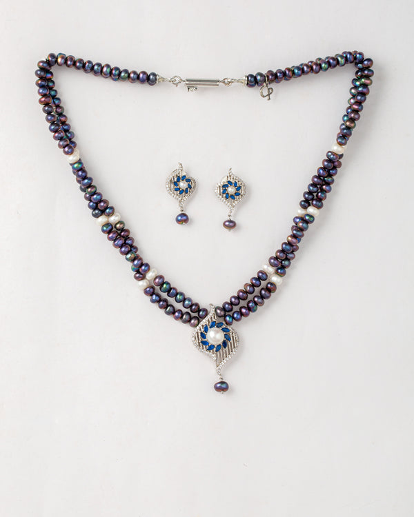 Blue CZ Stone with Pearl Designer Necklace Set