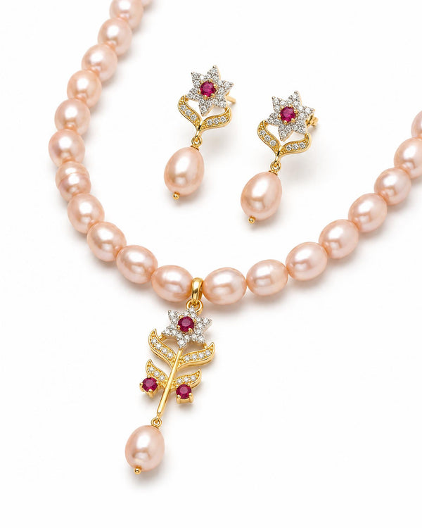 Radiant Blush Pearl Floral Jewellery Set