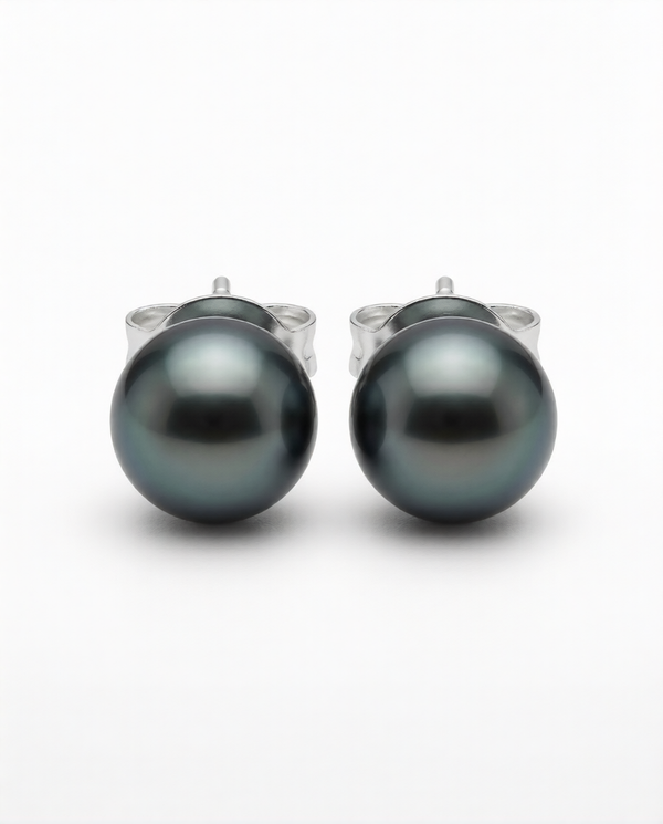 Lustrous Black Pearl Stud Earrings