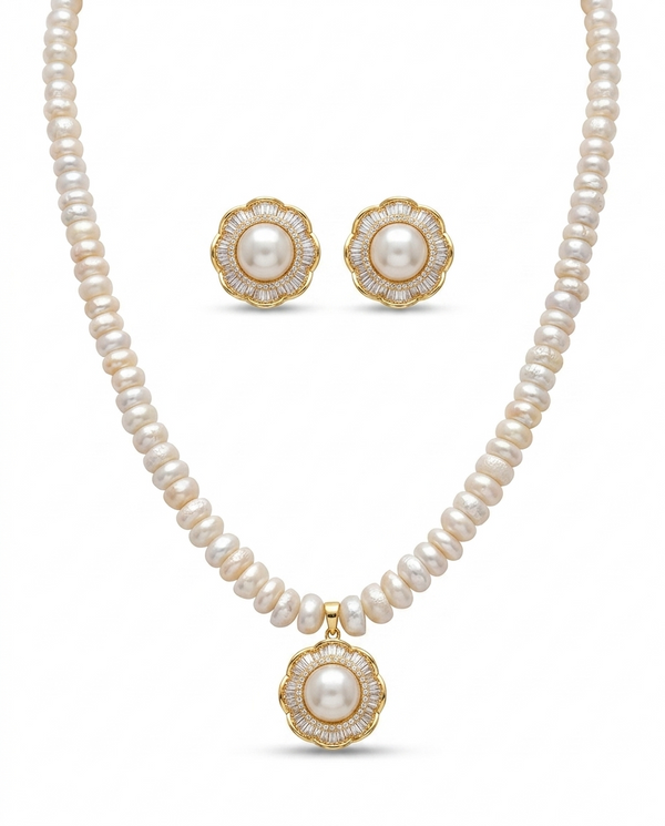 Vintage Bloom Scalloped Pearl Necklace & Earring Set