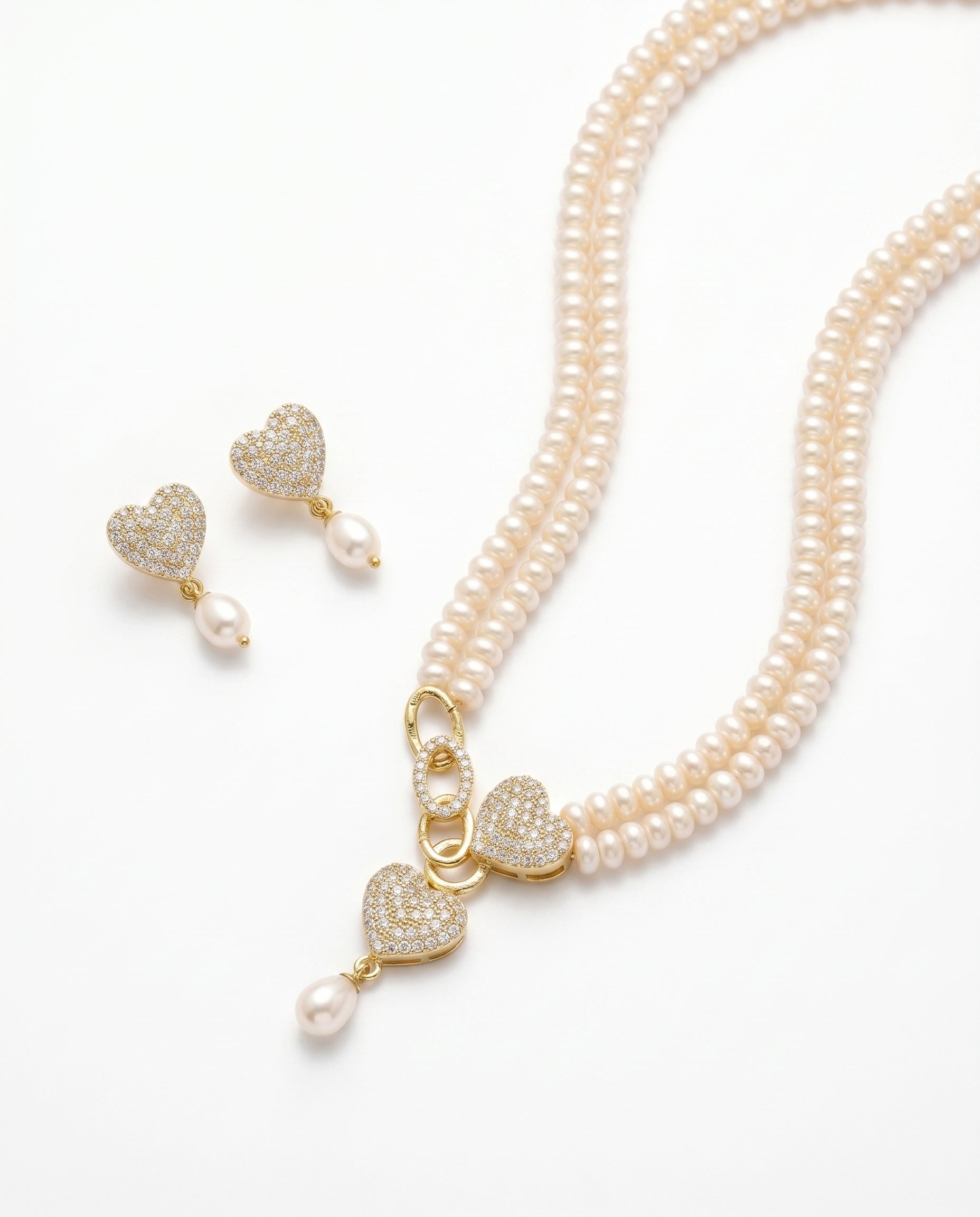 double line pearl necklace set