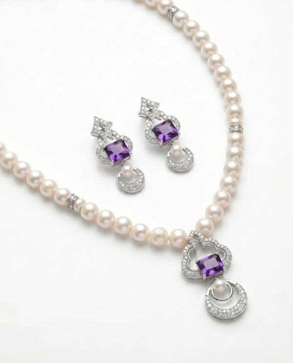 Royal Amethyst & CZ Pearl Jewellery Set