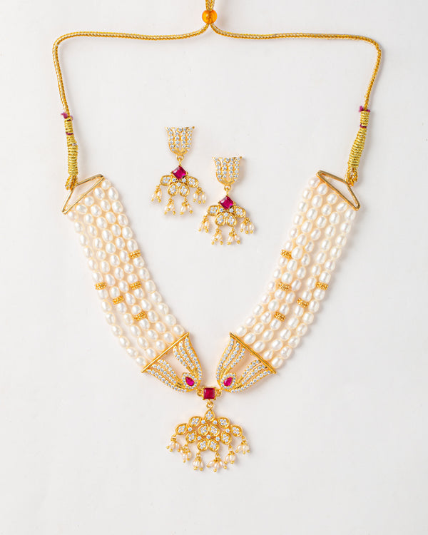 Royal Pearl & Ruby Drop Necklace Set