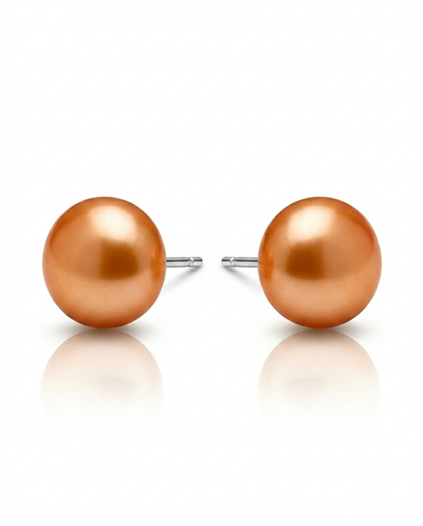 Lustrous Copper-Tone Pearl Stud Earrings