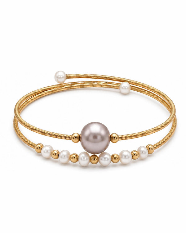 Modern Gold Plated Coil Adjustable Wrap Pearl Bracelet