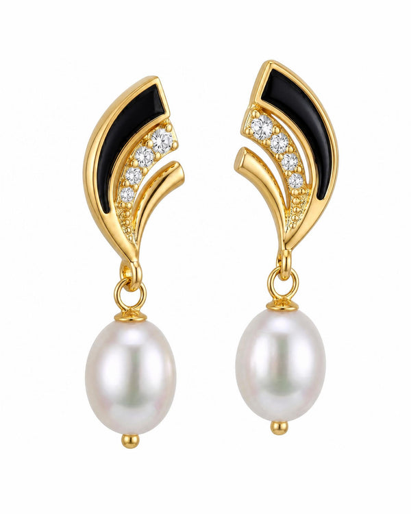 Modern Art Deco Winged Pearl Drop Earrings