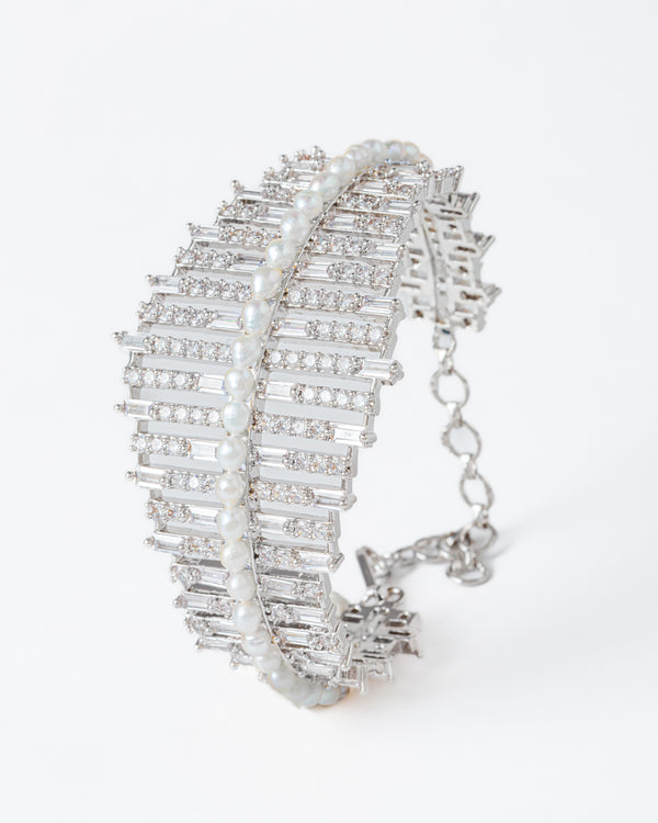 Baguette Brilliance Pearl Statement Bangle