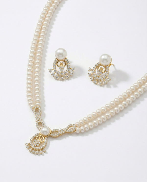 Graceful Double-Strand Pearl & Crystal Chandelier Jewellery Set