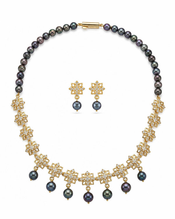 Royal Midnight Pearl & Golden Starburst jewellery Set