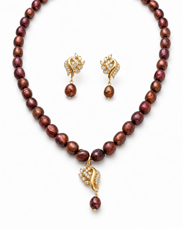 Majestic Pearl & Golden Leaf Jewellery Set
