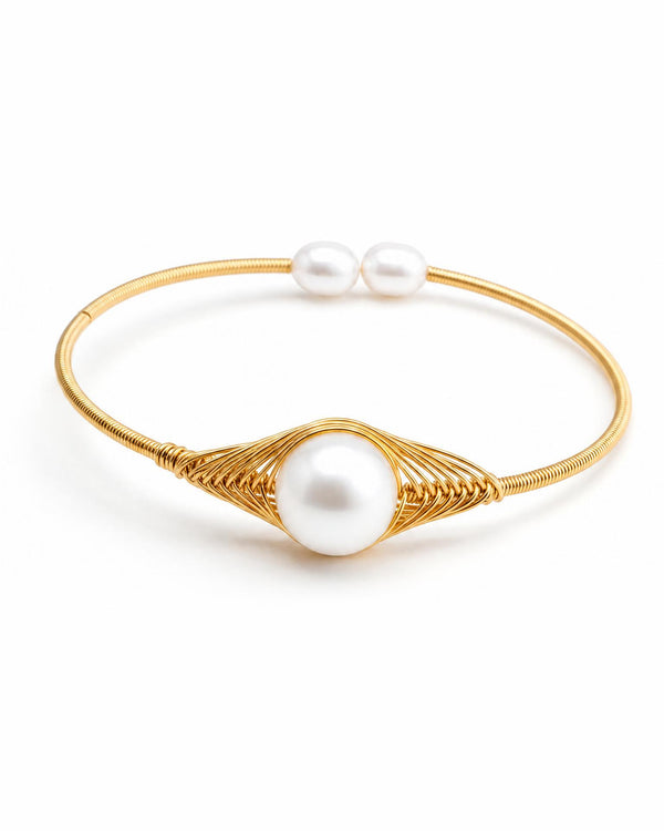 Gold-Tone Wire-Wrapped Artisan Pearls Adjustable Bracelet