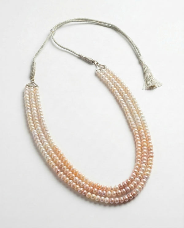 Triple-Strand Dual tone Freshwater Pearl mala with Tassel