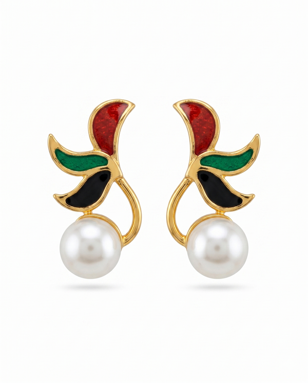 Vibrant Botanical Enamel & Pearl Drop Earrings