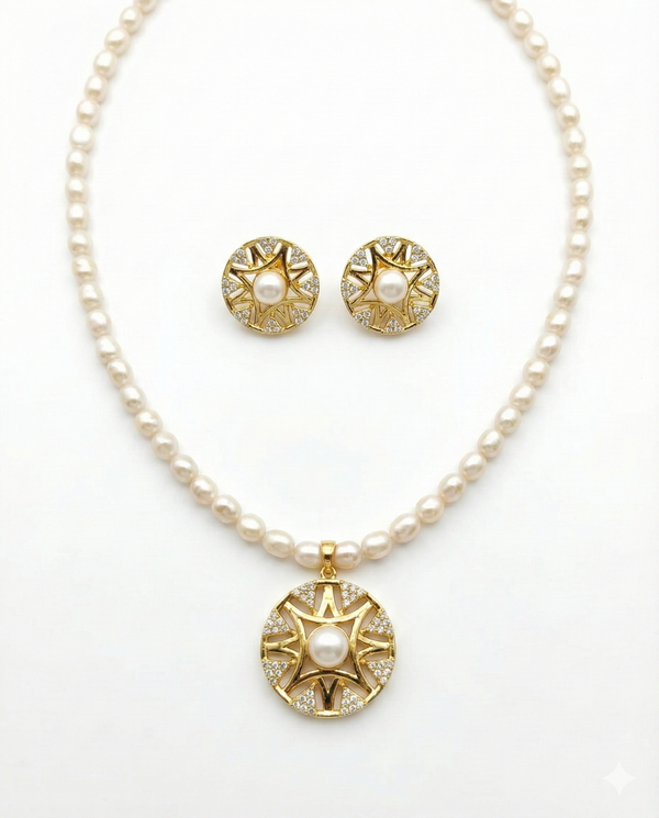 Celestial Gold-Plated Pearl Jewellery Set