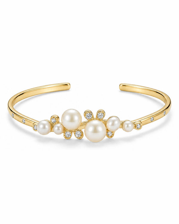 Celestial Bloom Gold Plated Pearl Cuff Adjustable Bangle