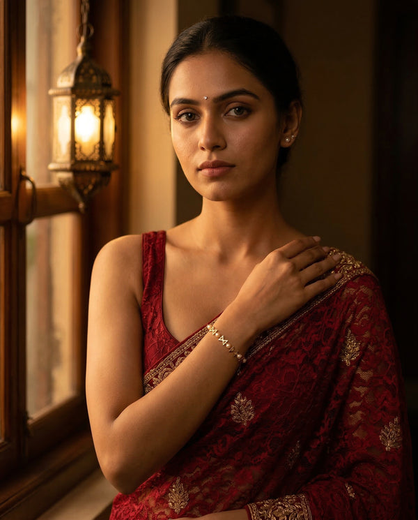 Gold-Toned Geometric Pearl Link Bracelet