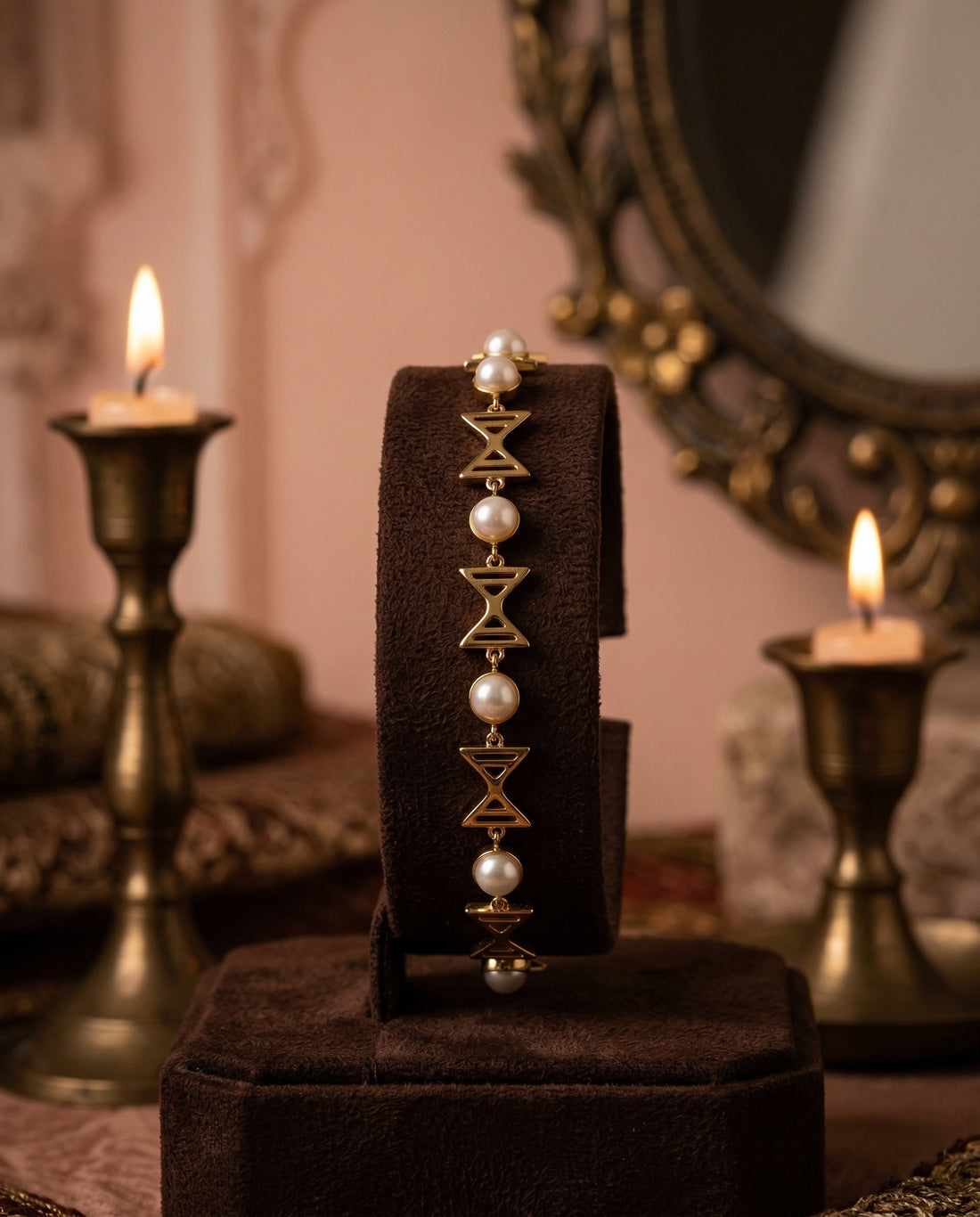 Gold-Toned Geometric Pearl Link Bracelet