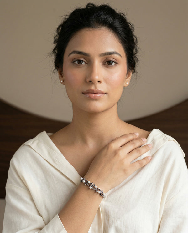 Midnight Pearl & Black CZ Spinel Bangle Bracelet