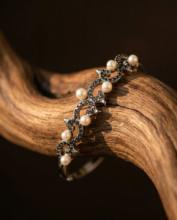 Midnight Pearl & Black CZ Spinel Bangle Bracelet