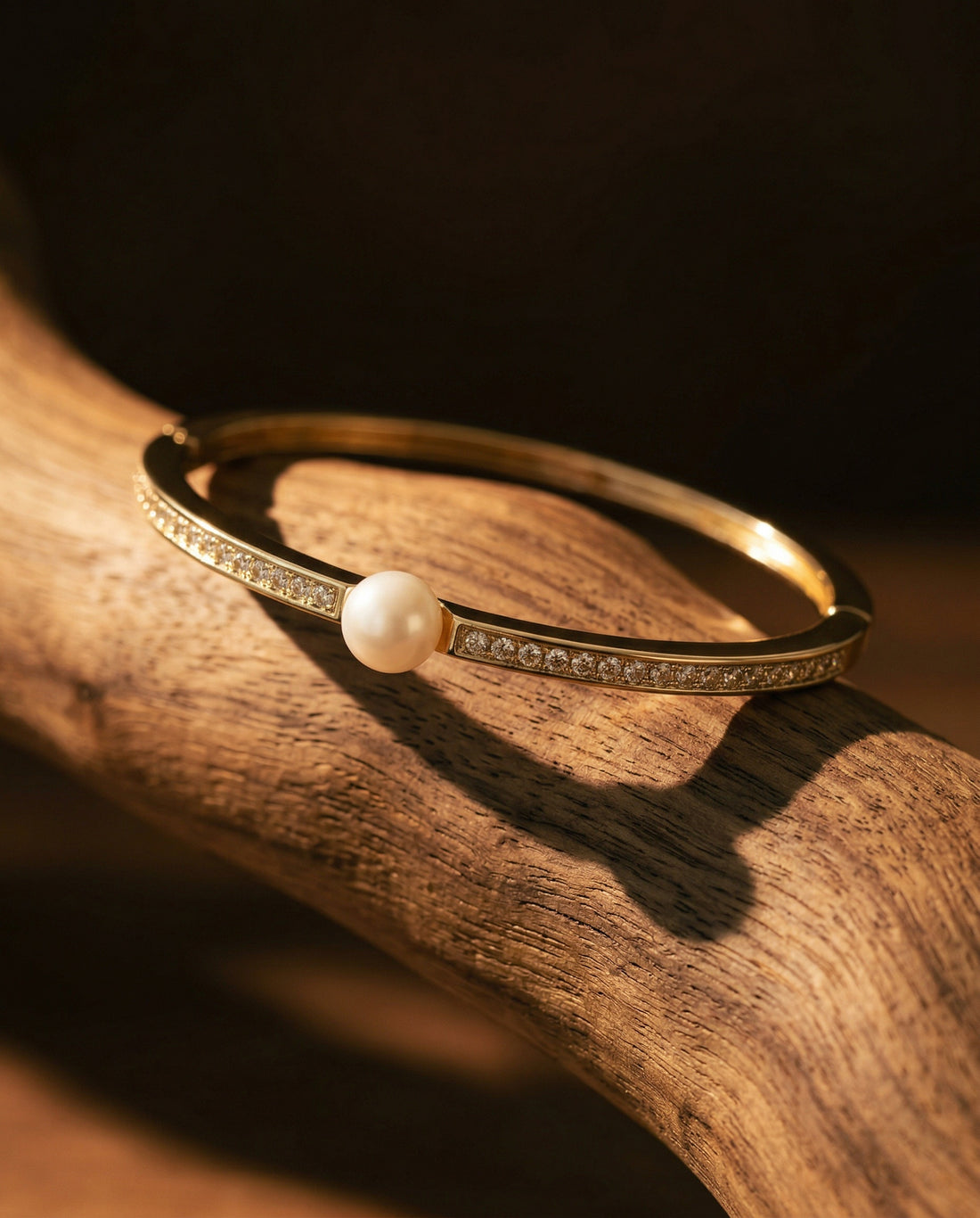 Elegant Round White Pearl CZ Gold Plated Bracelet