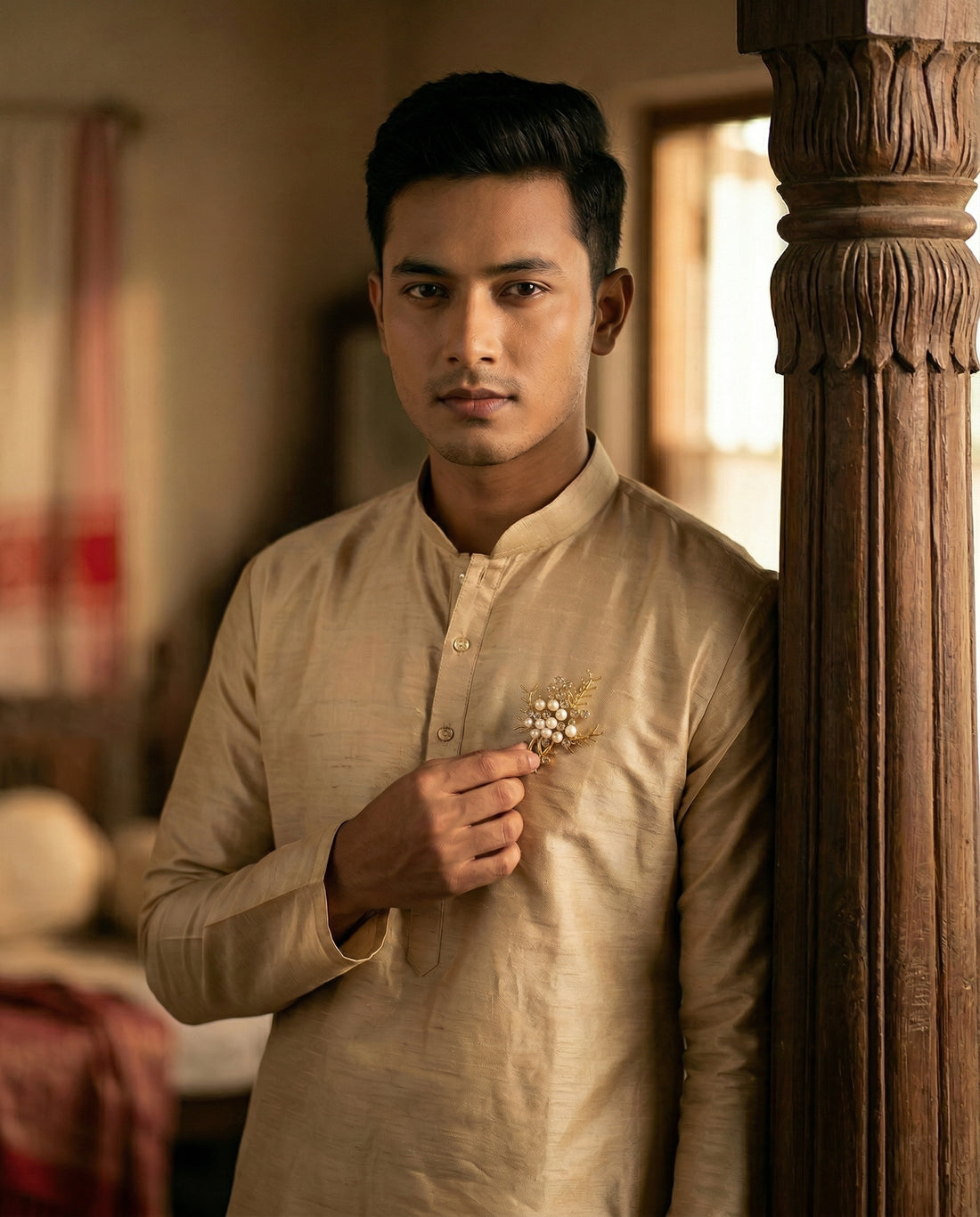 Gold Plated Thistle Pearl Brooch