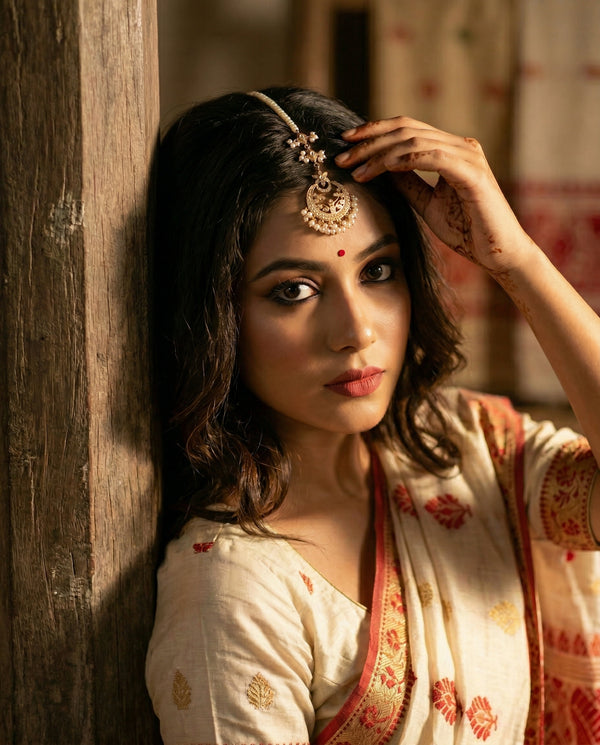 Traditional Chandbali Maang Tikka with Pearl Droplets