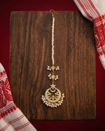 Traditional Chandbali Maang Tikka with Pearl Droplets