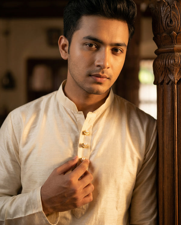 Regal Pearl & CZ Encrusted Kurta Buttons with Link Chain