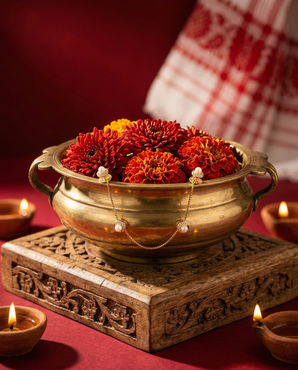 Regal Pearl & CZ Encrusted Kurta Buttons with Link Chain