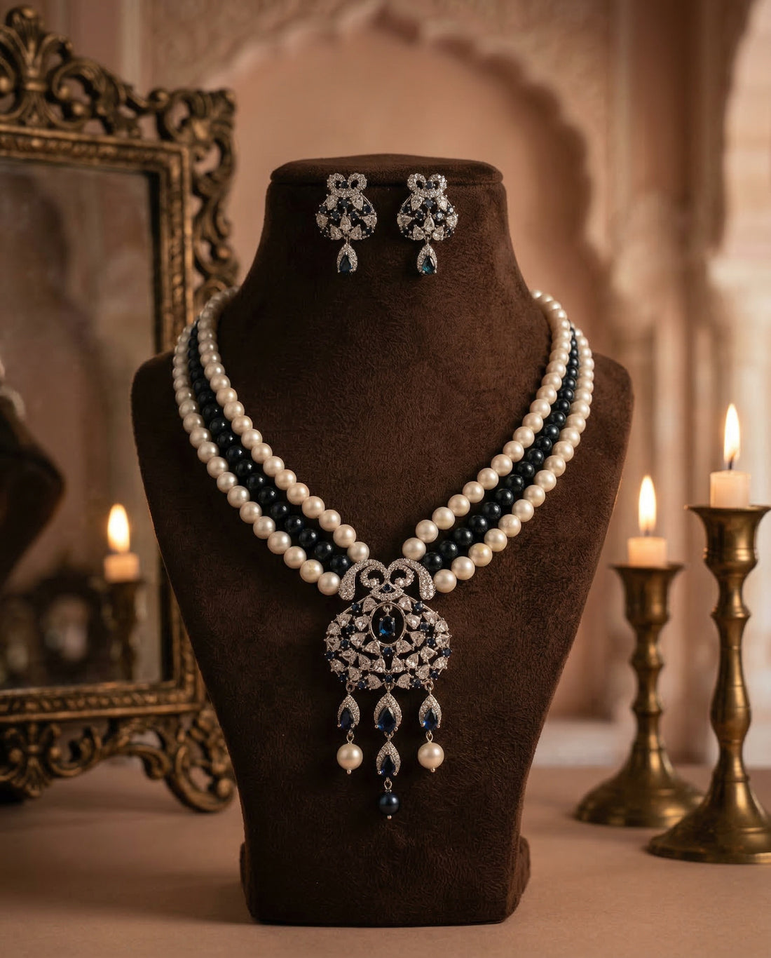Midnight Majesty Triple Strand Pearl Statement Set