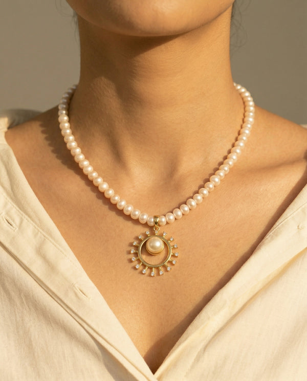 Gold-Plated Sunburst Pearl Jewellery Set