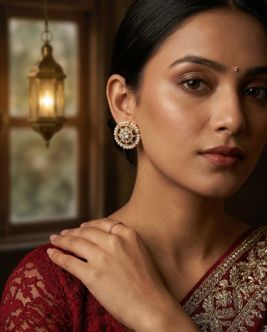 Radiant Pearl Gold-Plated Starburst Stud Earrings