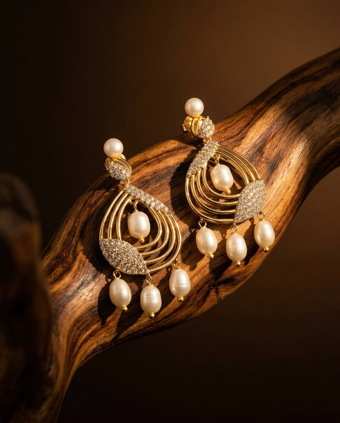 Regal Gold-Plated Chandbali Pearl Drop Earrings