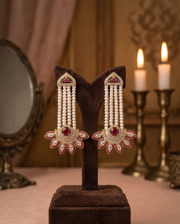 Royal Gold-Plated Multi-Strand Pearl Drop Earrings