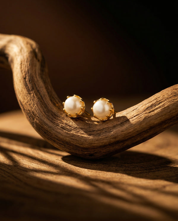 Crown-Set Minimalist Pearl Stud Earrings