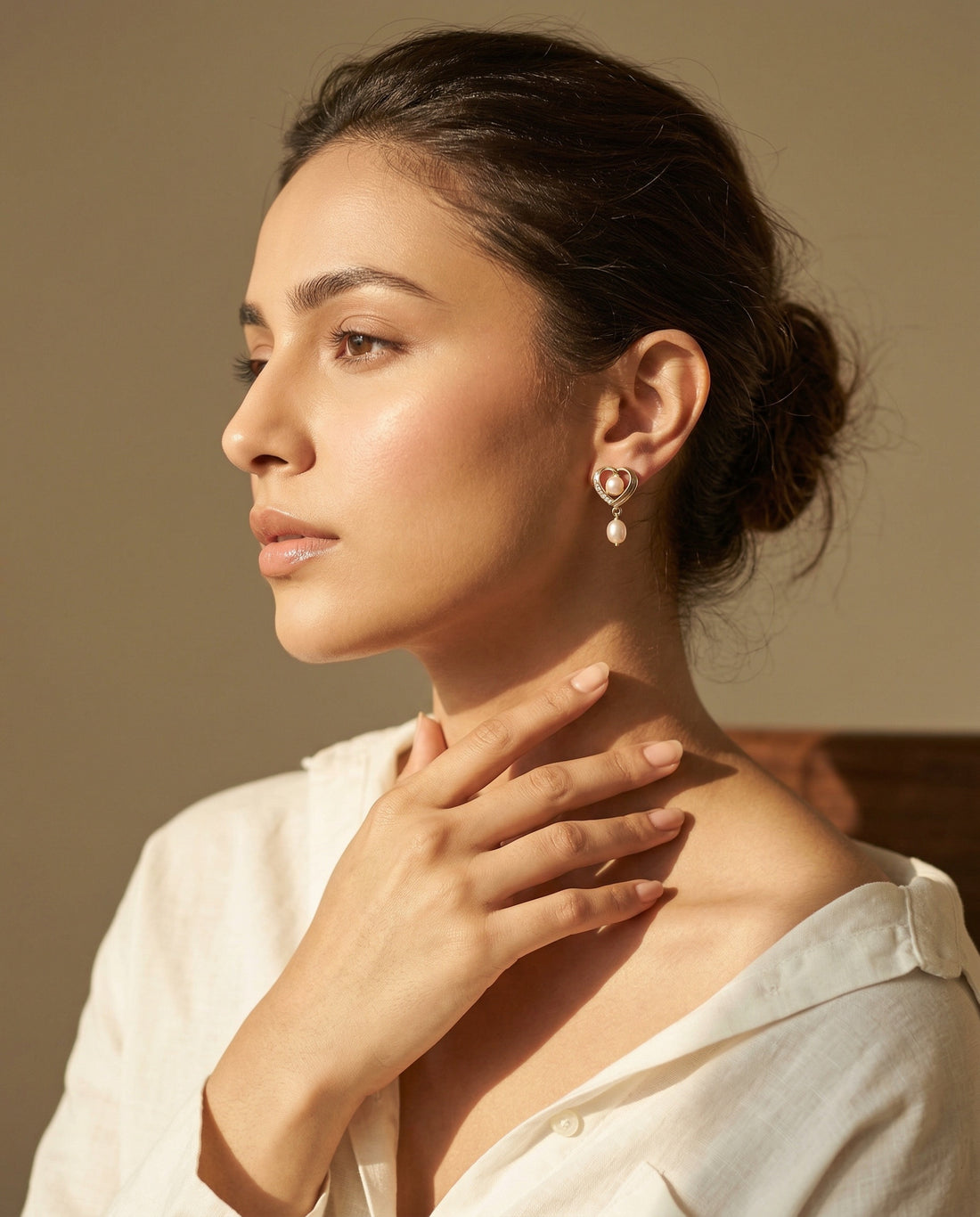 Radiant Gold Plated Heart & Pearl Drop Earrings