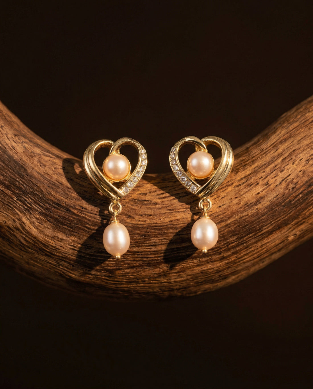 Radiant Gold Plated Heart & Pearl Drop Earrings