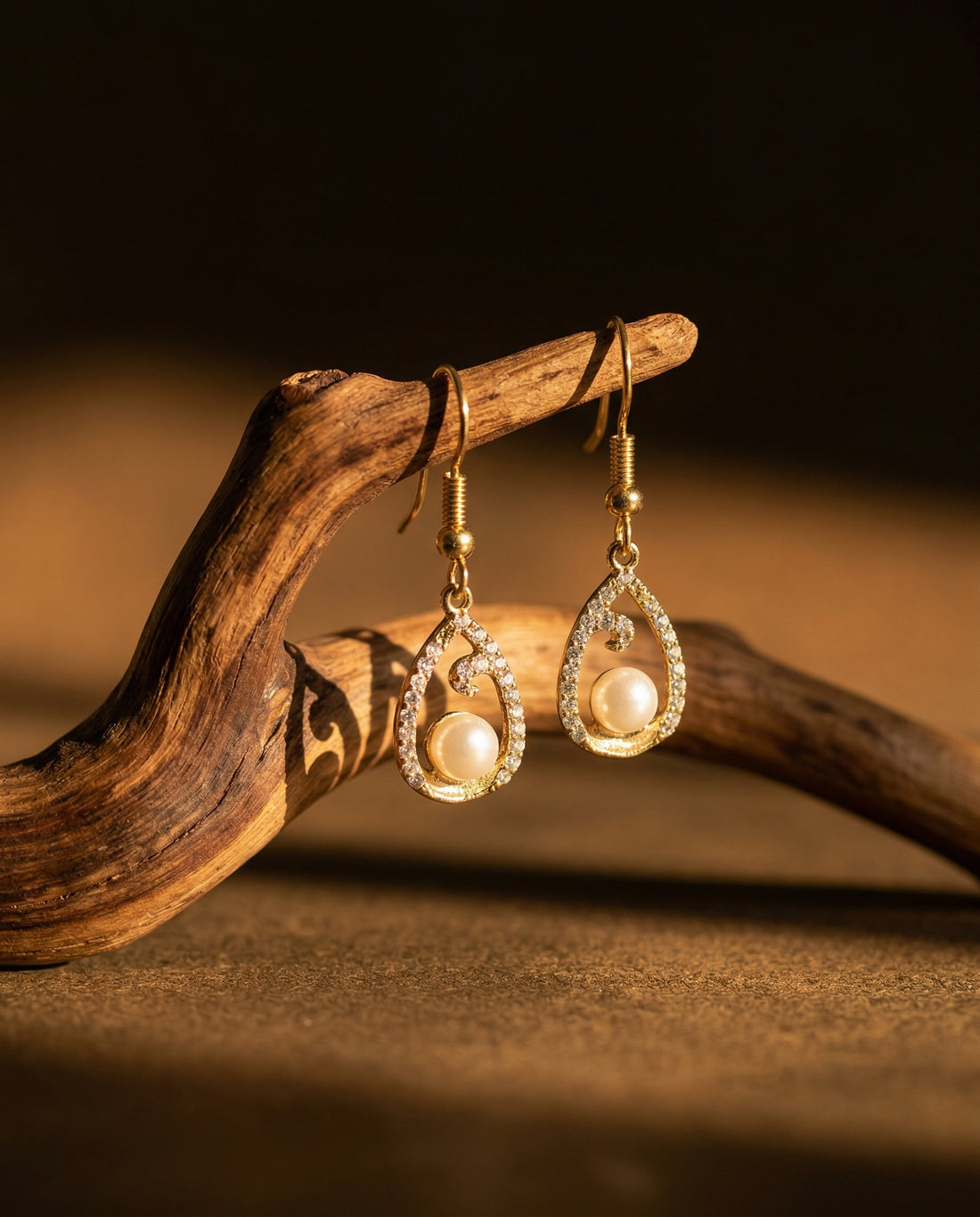 Gold-Plated Teardrop Pearl Drop Earrings