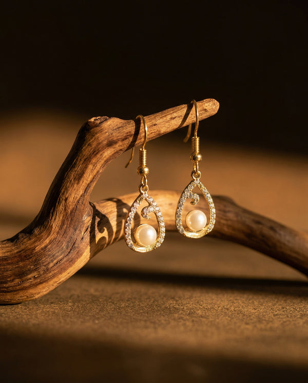 Gold-Plated Teardrop Pearl Drop Earrings