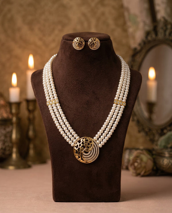 Golden Eclipse Triple-Strand Pearl Set
