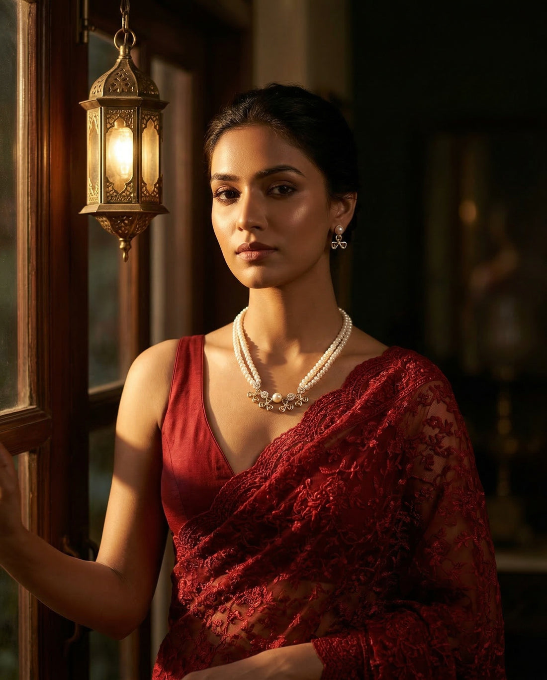 Gold Plated Bloom Double-Strand Pearl & Floral Jewellery Set