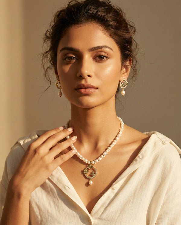 Golden Butterfly Pearl Set with CZ Accents