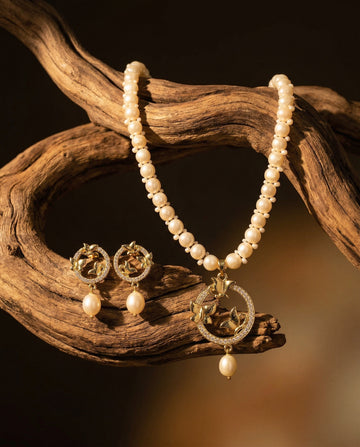 Golden Butterfly Pearl Set with CZ Accents