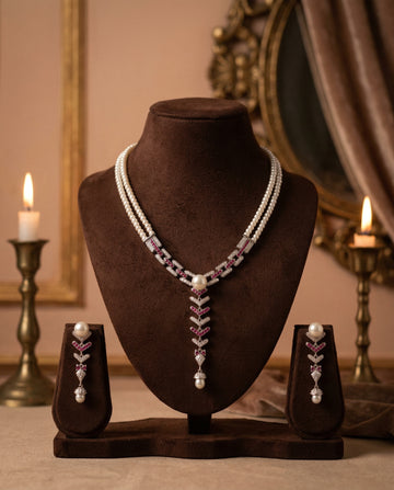 Ethereal Pearl & Ruby-Tone Statement Jewellery Set