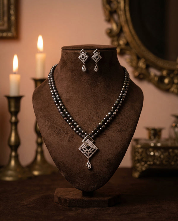 Sophisticated Double Strand Black Pearl Set