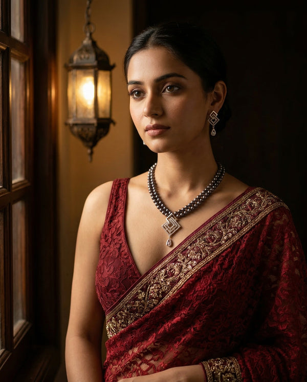 Sophisticated Double Strand Black Pearl Set