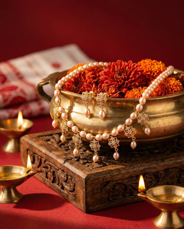 Blush Rose Pearl & Snowflake CZ Jewellery Set